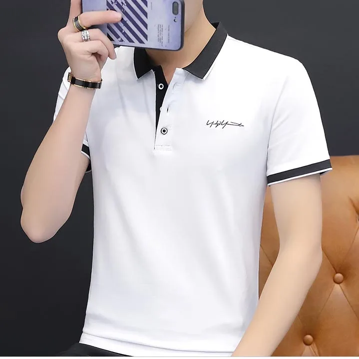 

Men's short-sleeved t-shirt 2019 new trend half-sleeved cotton Paul's shirt lapel striped tide brand