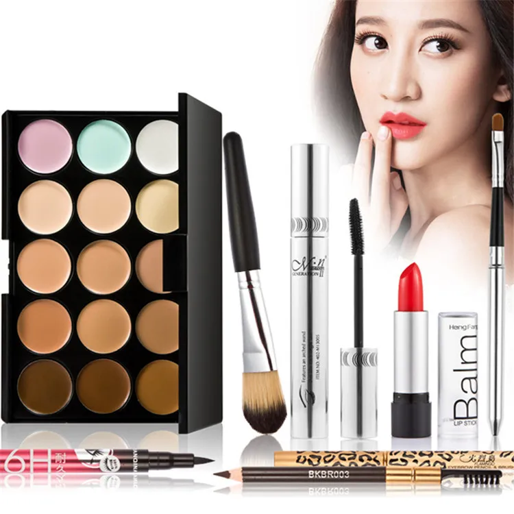 

Makup Tool Kit 7 PCS/sets beauty make up set combination 4 concealer eyelash cream lipstick liquid eyeliner makeup brush