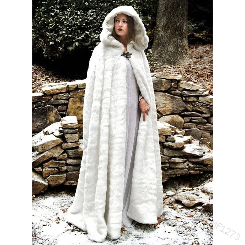 Женская винтажная накидка из искусственного меха зимняя Длинная с капюшоном в