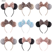 10pcslot girl 5 sequin bow leopard mouse ears hairband festival headband women diy boutique party gift hair accessories
