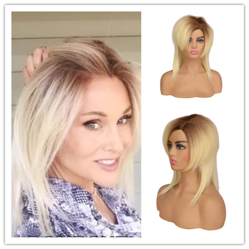 

SuQ Medium Long Wig For Women Women's Hair Mixed Brown and Blonde African Synthetic Female Haircut Puffy Natural Wigs