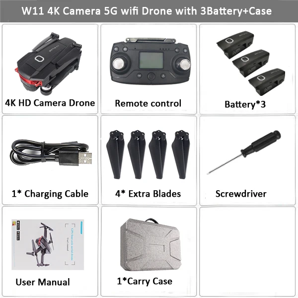 W11 4K 3B Case LAUMOX W11 gps Дрон с 5G wifi 4K 720P FPV двойная камера бесщеточный двигатель оптический поток Радиоуправляемый Дрон Квадрокоптер полёт 22 мин Vs K1 - Цвет: W11 4K 3B Case