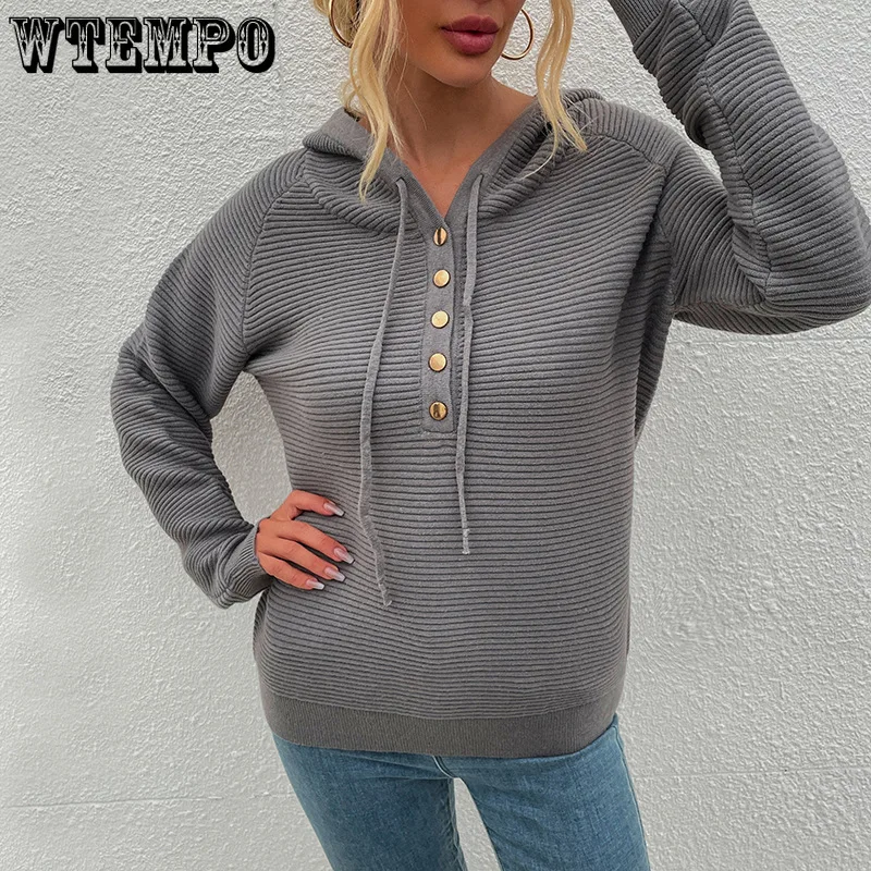 

Женский трикотажный свитер на завязках с капюшоном, Осень-зима 2021, новые женские зимние свитера на пуговицах