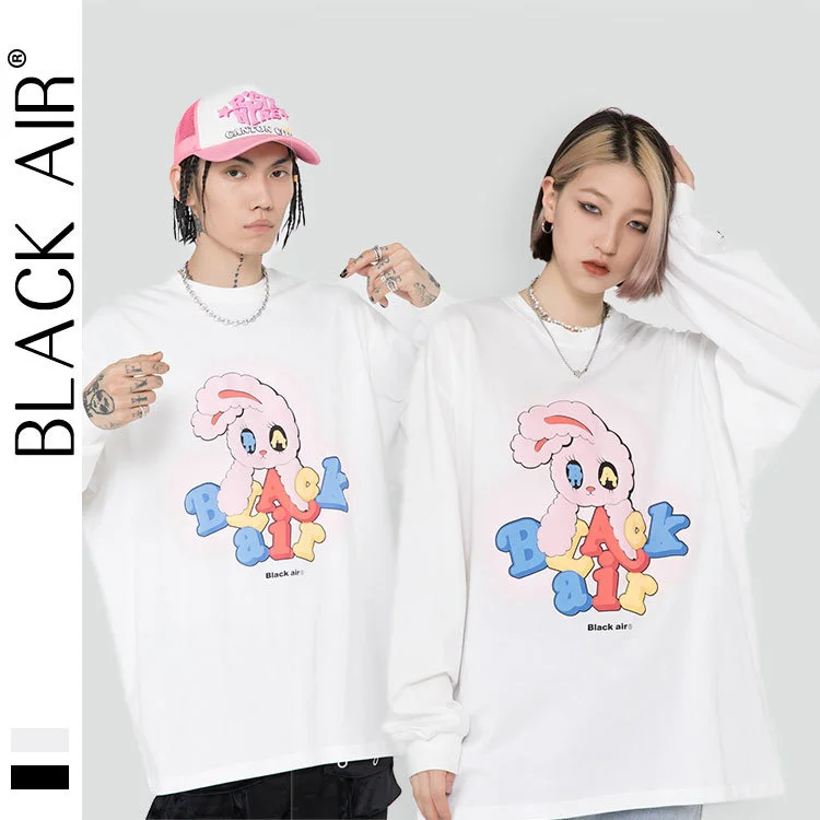 

Одежда для пар BLACKAIR с мультипликационным рисунком, кавайная одежда, уличная одежда, графические футболки, хлопковые топы в стиле хип-хоп, фу...
