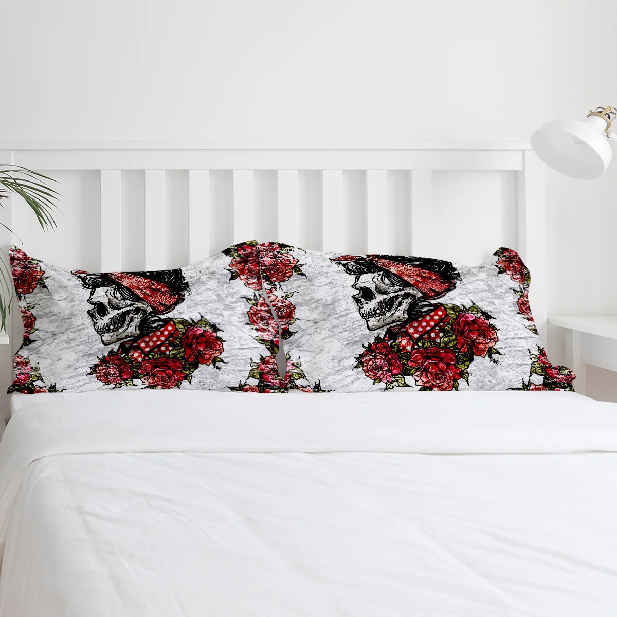 Комплект постельного белья из одеяла с красными цветами и черепом Мексиканский 4