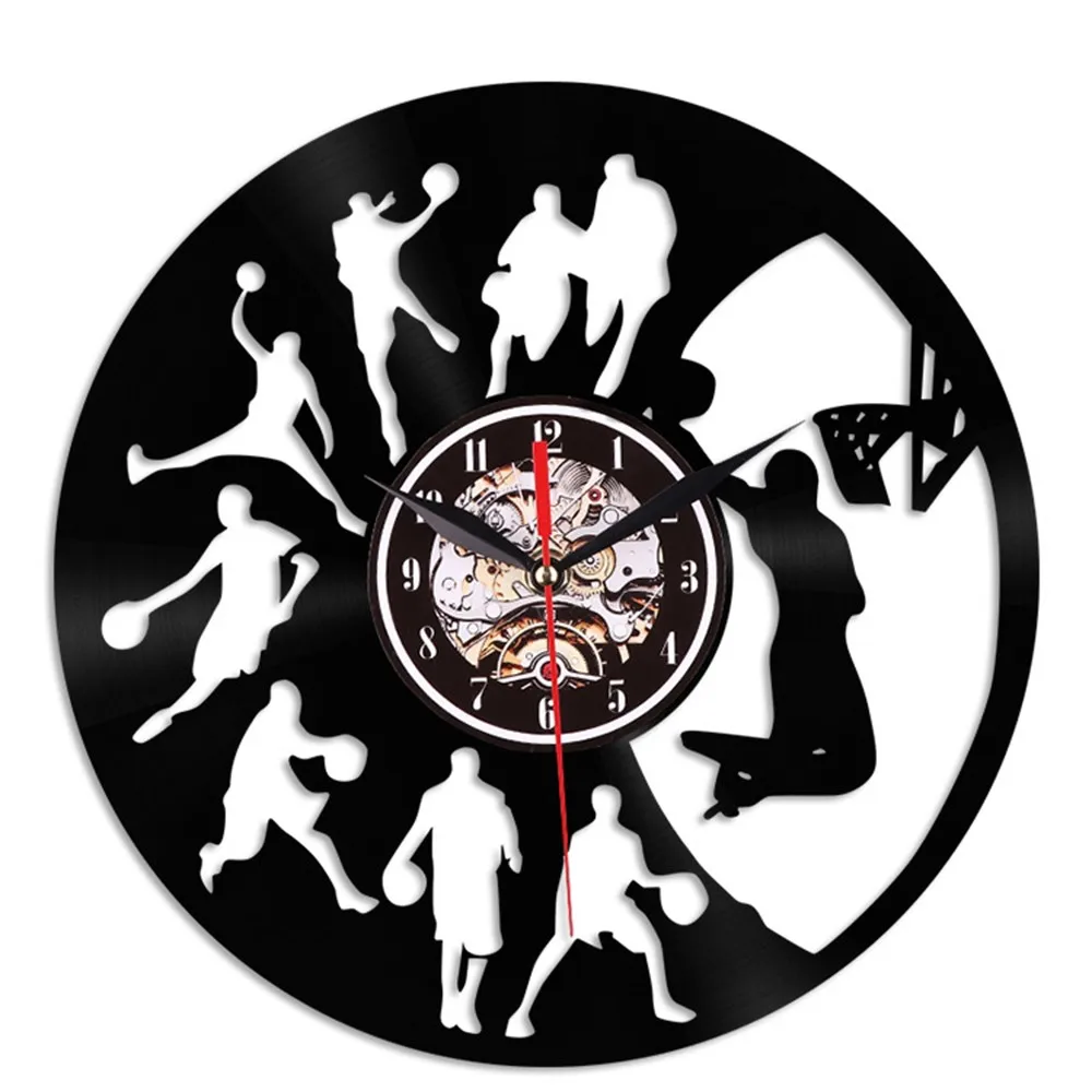 LED Light Remote 3D Retro Wall Clock Basketball Vinyl Record Personalized Art Sticker Creative Home Decoration | Дом и сад