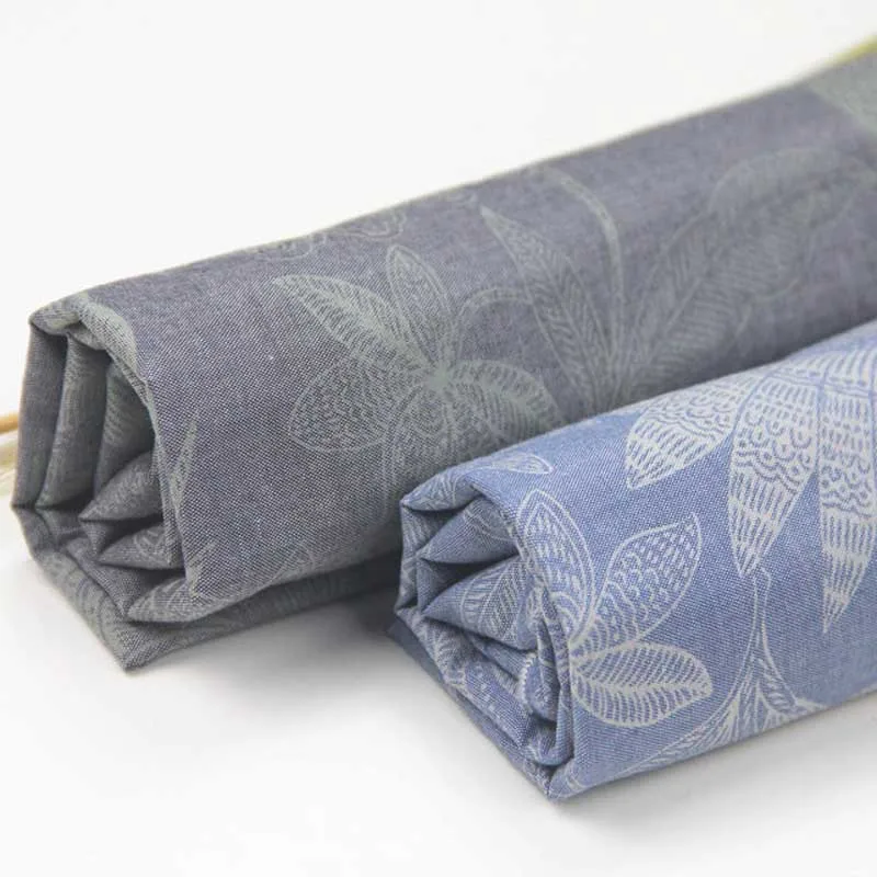 

Denim BLUE Dark Gray Flowers 100% Cotton Fine Chambray Fabrics for DIY Craft Spring Summer Clothes Handwork Shirt Dress Tissue