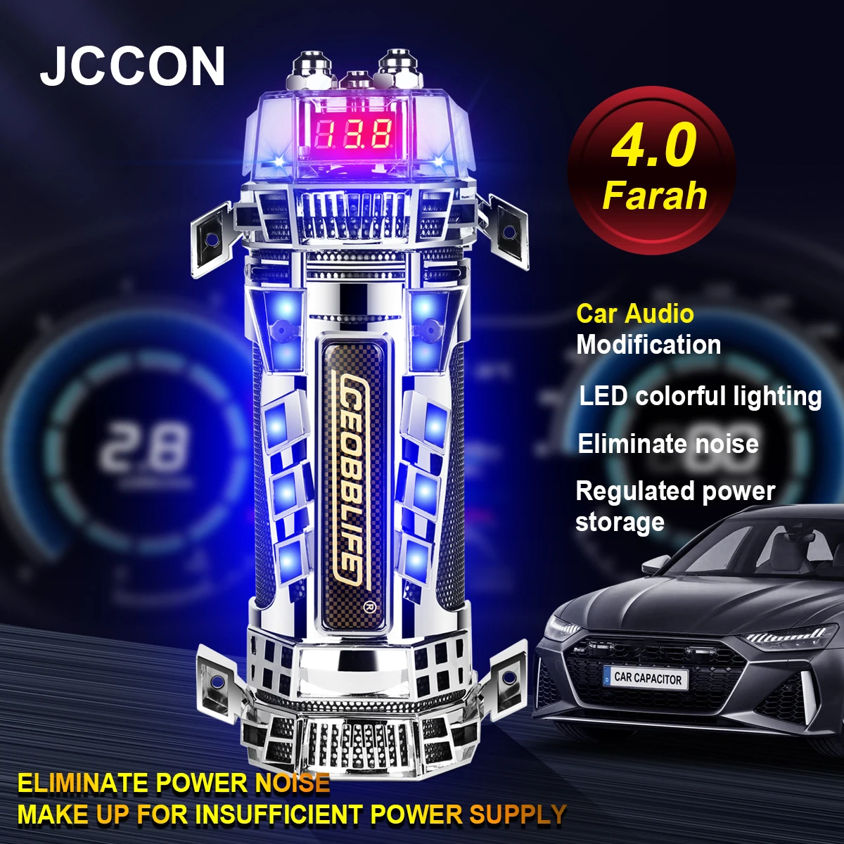 4.0 Farad Car Audio Capacitor Super Power Subwoofer Modified with Lights LED Voltage Display 4F Filter Capacitor Stabilized Pond