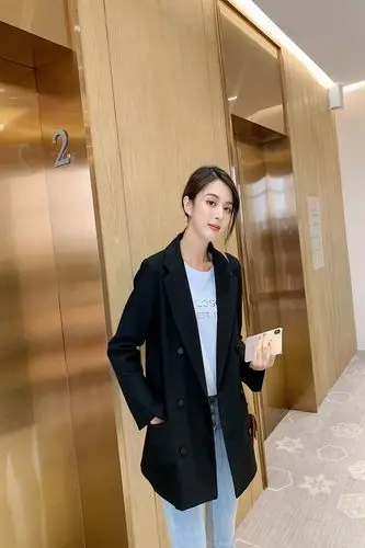 

Korean New 2019 Autumn Pocket Blazer Femenino Casual Double Breasted Jaquetas Feminina Fashion Brief Women Jacket