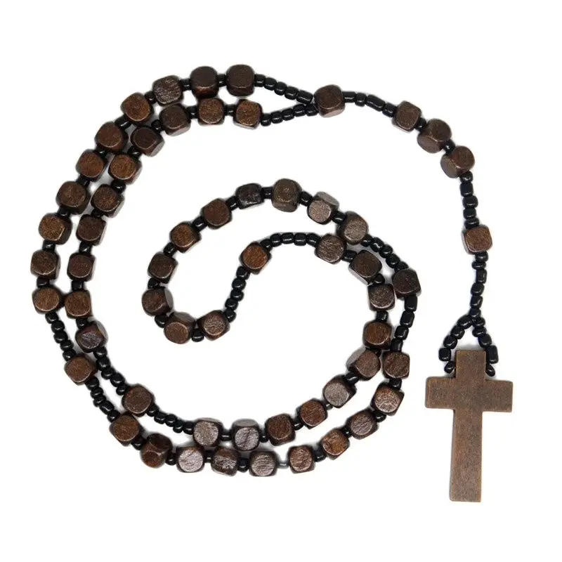 Деревянные кубики четки оптом по низкой цене бусы колье с подвеской в виде креста