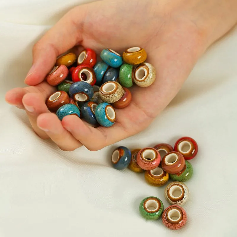 

20 PCS 15mm Round Flat Ceramic Beads Porcelain Spacer Beads DIY Handmade Accessories For Jewelry Making Decorations