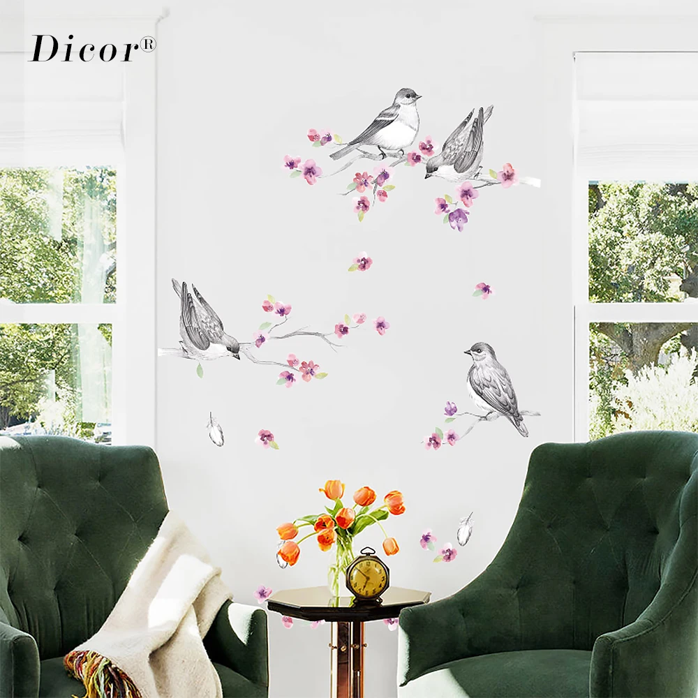 Наклейки на стену с птицами цветы для гостиной украшение дома Настенный декор