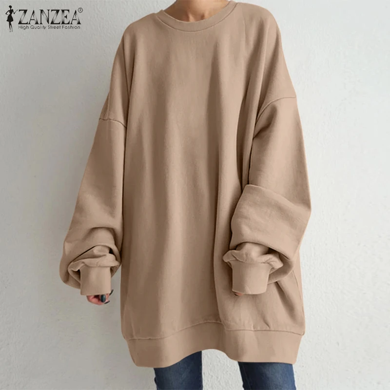 

ZANZEA Elegant Street Sweatshirt Female Autumn Chemise O Neck Long Sleeve Tracksuit Women Casual Solid Maxi Pullover Oversized