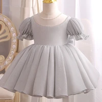 2021 summer shiny toddler baby girl flower dress puff sleeve infant princess dress 1 year birthday party newborn baptism gown