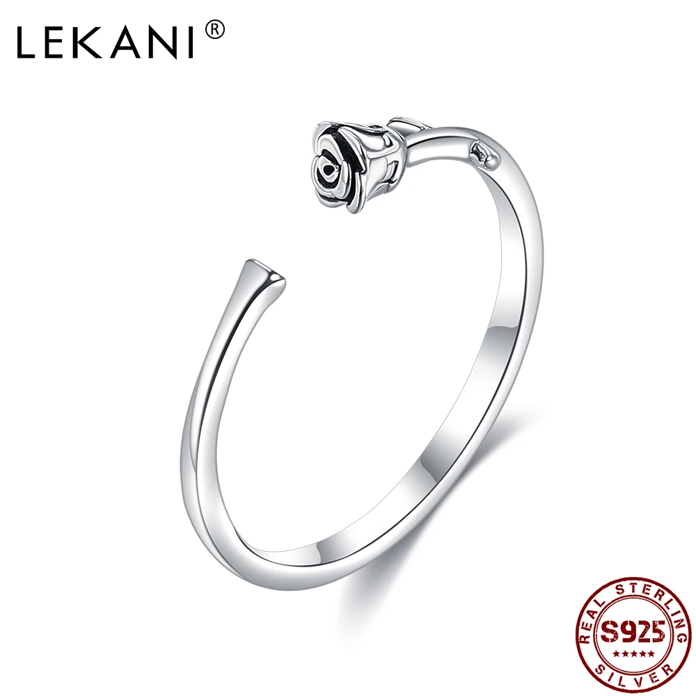 

LEKANI 925 Sterling Silver Rings For Women Romantic Rose Open Adjustable Flower Ring Engagement Korean Fine Jewelry New Listing