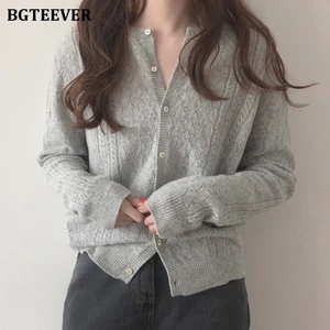 Кардиган женский BGTEEVER, однотонный трикотажный, с V-образным вырезом, однобортный, Повседневный, вязаный, верхняя одежда, зимняя куртка, пальто 202