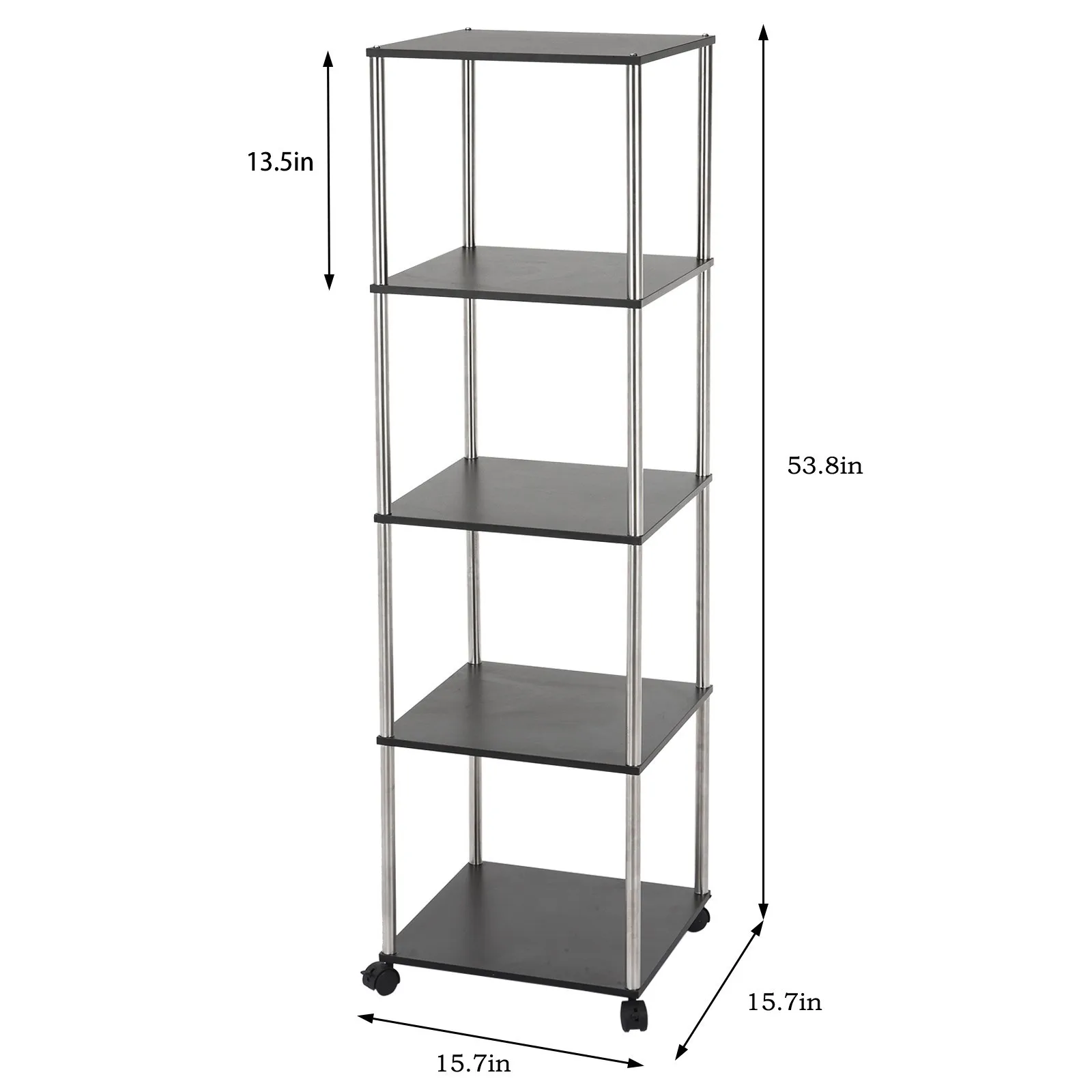 

[US in Stock] 5 Tier Bookshelf with Rolling Wheels Mobile Storage Rack Coner Shelf Bookcase Household Display Stand Shelves