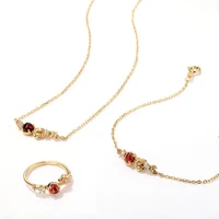 ly 925 sterling silver natural garnet 9k gold korean style elegant trendy fashion retro bracelet necklace ring sets for women