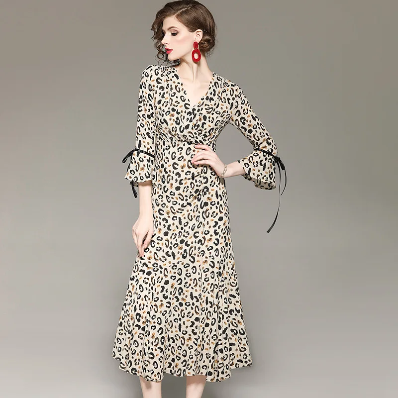 

Dress Sexy Women Leopard Spring Summer Elegant Long Party Dress Split Mermaid Dresses Maxi Dresses Verano LWL1675