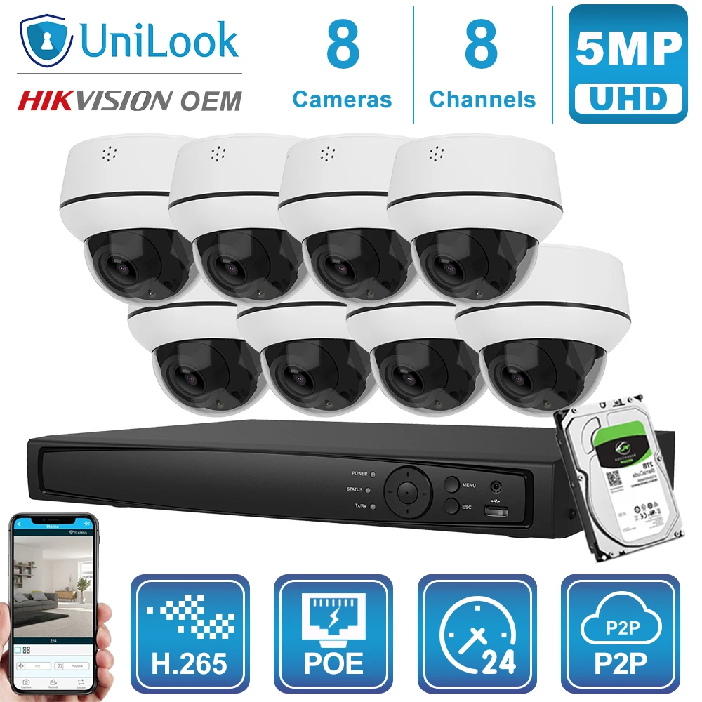 

UniLook 8CH NVR 4/6/8 шт купольная PTZ POE IP камера NVR комплекты 4X 2,8-12 мм моторизованные Объективы ночного видения CCTV системы H.265