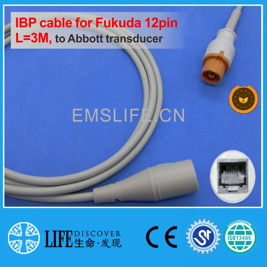 Fukuda 12pin IBP cable for Abbott disposable pressure transducer