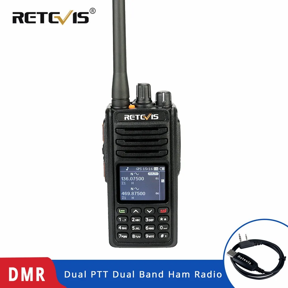 Радиоприемник RETEVIS RT52 DMR цифровая рация с двойным PTT диапазоном VHF UHF GPS