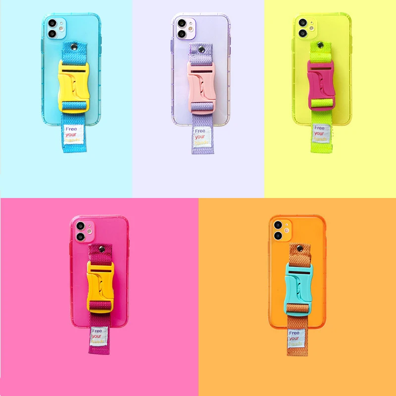 

Luxury Cute Wristband Strap Silicone Phone Case For iPhone 12 11 Pro Max SE XS Max XR X 8 7 Plus Ultra-thin Necklace Rope Cover