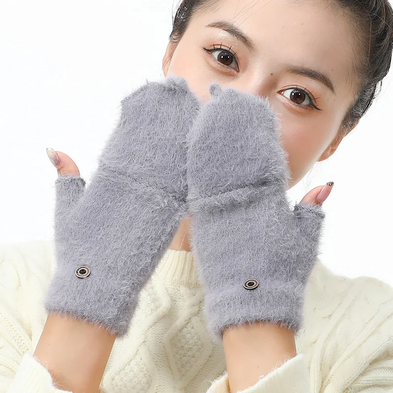 

Fashion Clamshell Gloves Winter Imitation Mink Knitted Gloves Outdoor Keep Warm Antifreeze Cold Gloves Christmas Gift Supplies