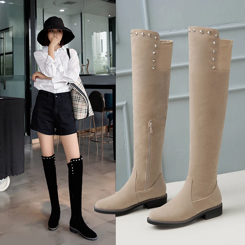 Женские эластичные сапоги из искусственной замши размеры 34 43|Ботфорты| |