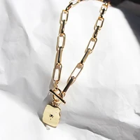 gsold hot crystal eight pointed star necklace toggle clasp square coin pendant minimalist collar women vintage fashionable 20