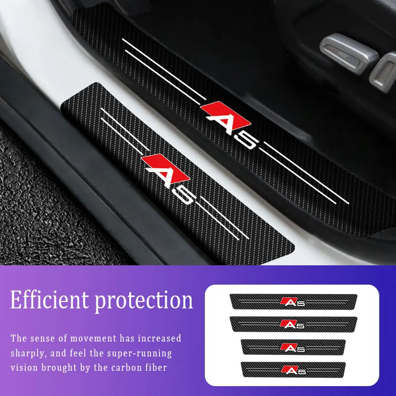 

4PCS Car Styling Carbon Fiber Car Door Sill Protector Decor Stickers Decals For Audi A5 2008-2017 2019 2020 2021 2022 Model