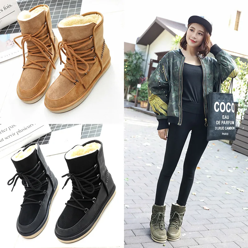 Женские зимние ботинки из искусственной замши теплые женские водонепроницаемые