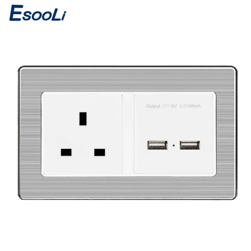 Esooli 146*86 мм UK Стандартный Мощность розетка с двумя USB зарядка Порты и разъёмы для