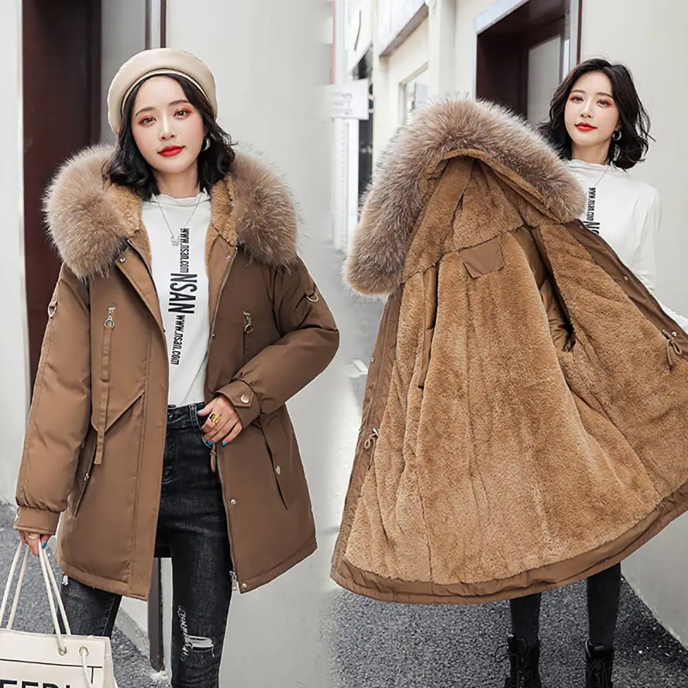 Vielleicht 2021 Winter Jacket Women Personalized Fashion Warm Fur Lining Cotton Women Coat Thick Quality Hooded Winter Parkas