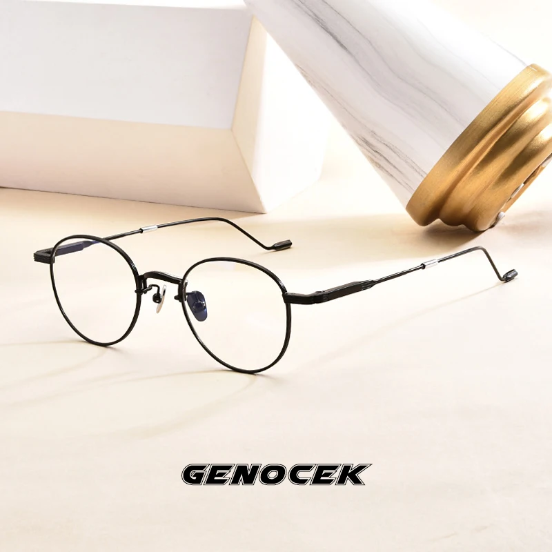 

Роскошные Брендовые мужские очки из чистого титана, оправа для очков для женщин и мужчин, круглые винтажные очки по рецепту для близорукост...