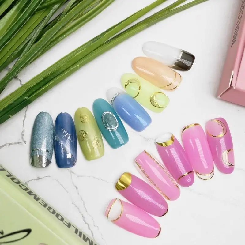 Новые золотые/серебряные круглые наклейки для ногтей полые 3D геометрические