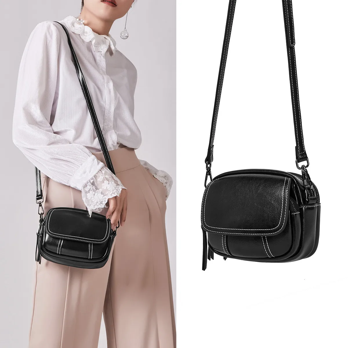 Женская маленькая круглая сумка Bostanten в стиле ретро повседневная мессенджер из