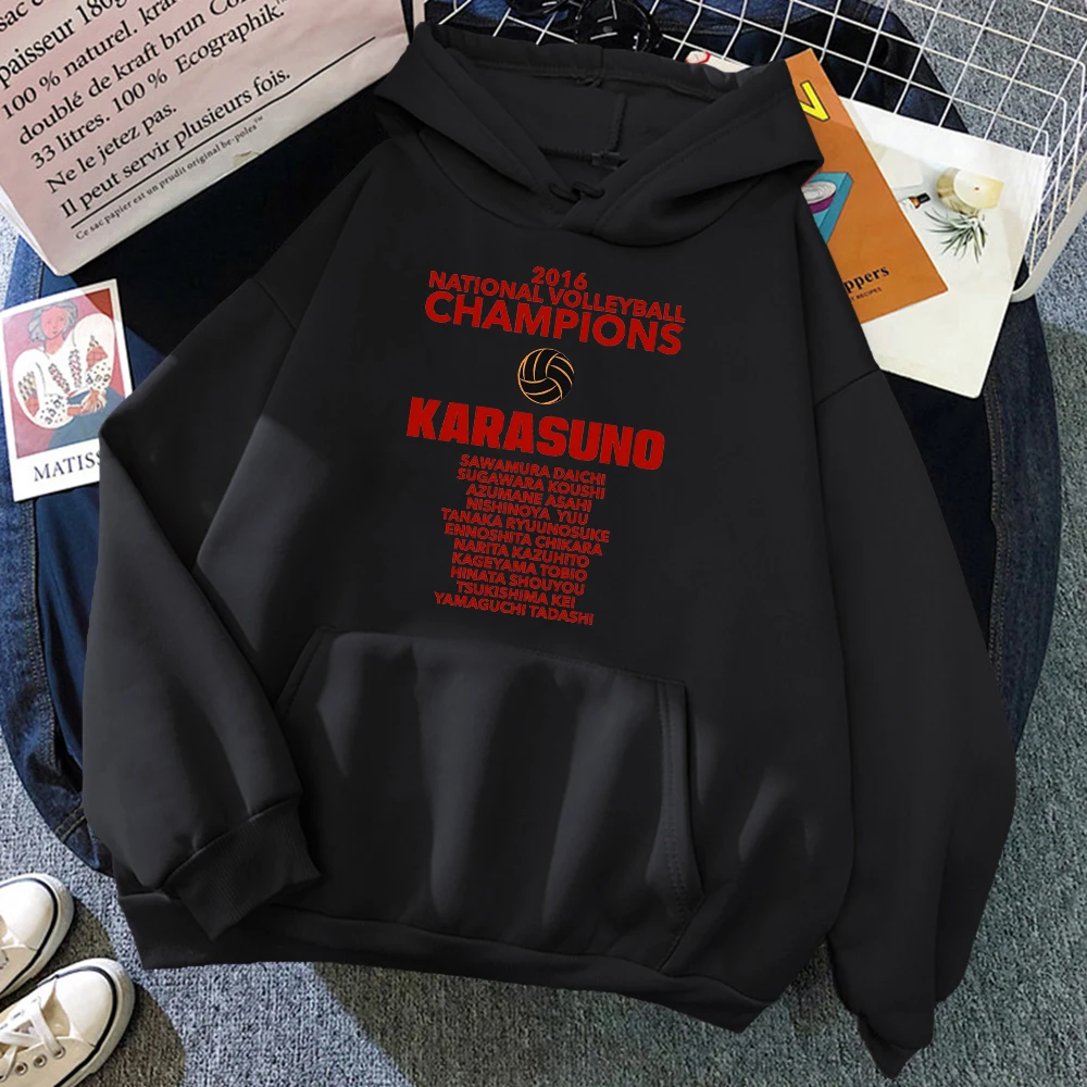 

Толстовка Haikyuu Karasuno мужская с капюшоном, уличная одежда свободного покроя с принтом аниме, Простое Повседневное мягкое худи, осень