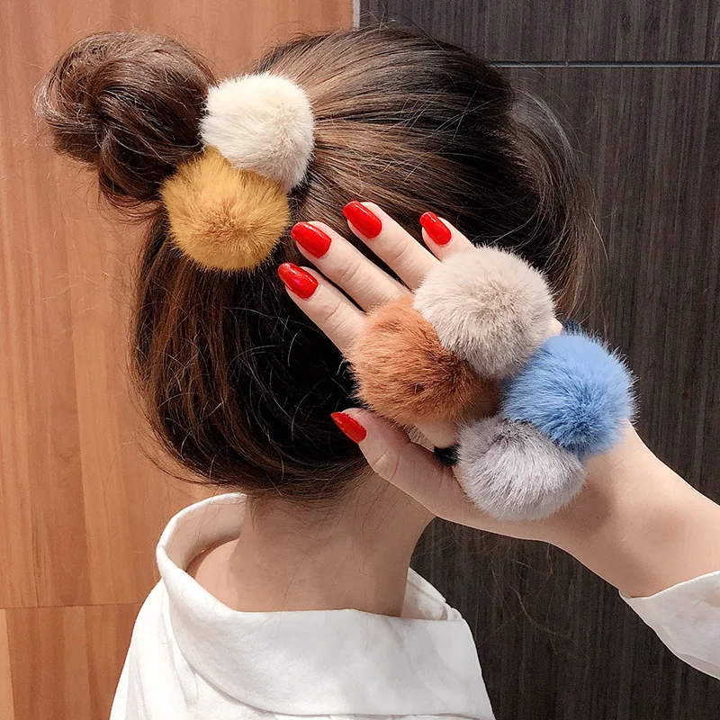 

New autumn and winter hair ball hair ring headdress net red ins head rope female tie hair rubber band sen tie plush hair rope