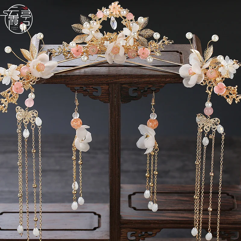 

Children's Women's Headdress Costume Tassel Hair Comb Step Shake Hair Crown Earrings Wedding Brides Hair Jewelry