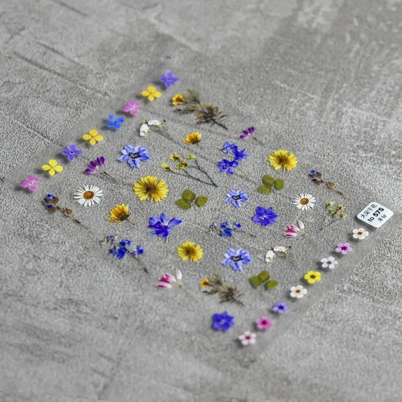 

Японский 2021 большой высушенный цветок 5D украшение для ногтей тисненые дикие цветы Цветочные листья осенние тонкие наклейки для ногтей мани...