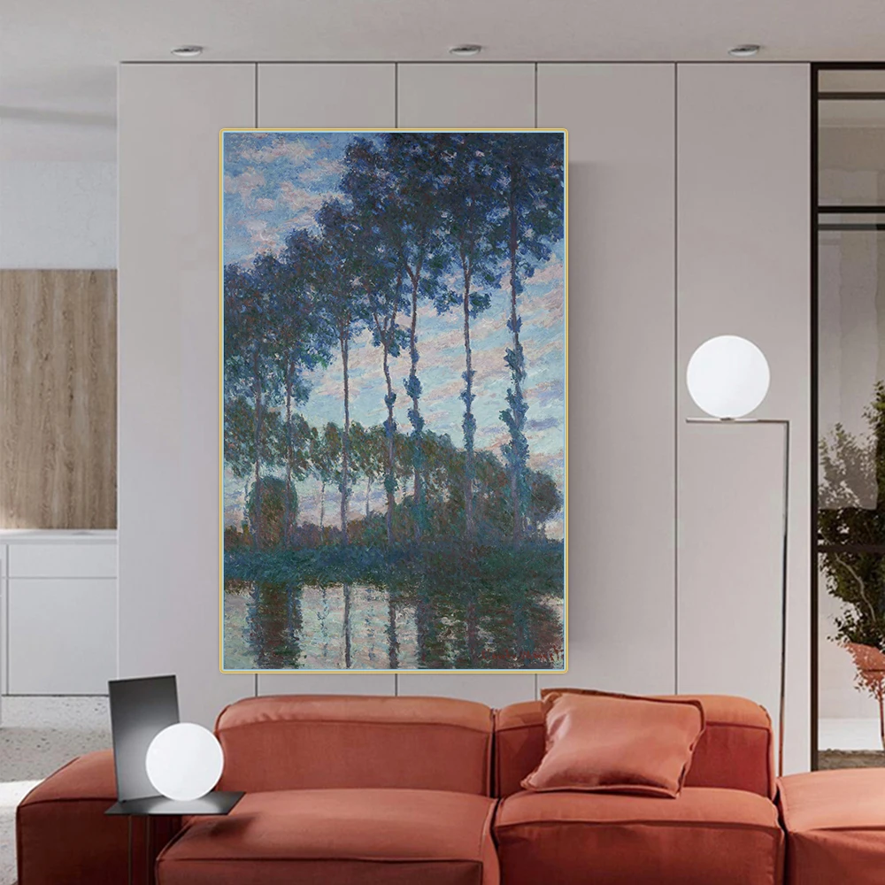 Цитон Клода монета poplтополя на берегу Epte сумерки Canvas Холст Картина маслом пейзаж