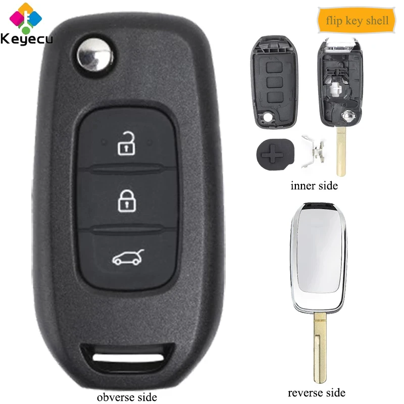 Запасной чехол KEYECU для автомобильного ключа 3 кнопки и необработанный брелок Renault