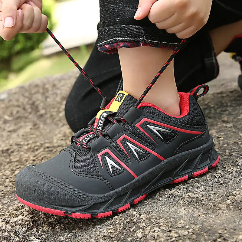 Fashion Spring Hiking Shoes Boy Girls Outdoor Shoes Teenagers Children Shoes Climbing Sneakers Leather Non-slip Sport Shose Kids