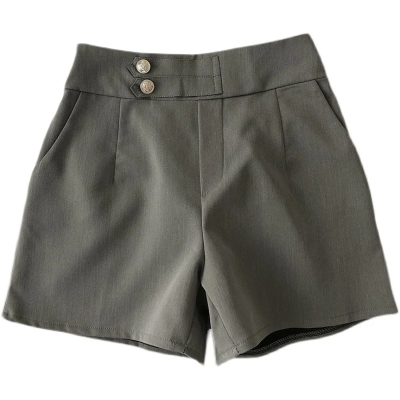 

Solid color thin Suit Shorts women's 2021 summer new Korean leisure semi elastic High Waist Wide Leg shorts female formal bottom