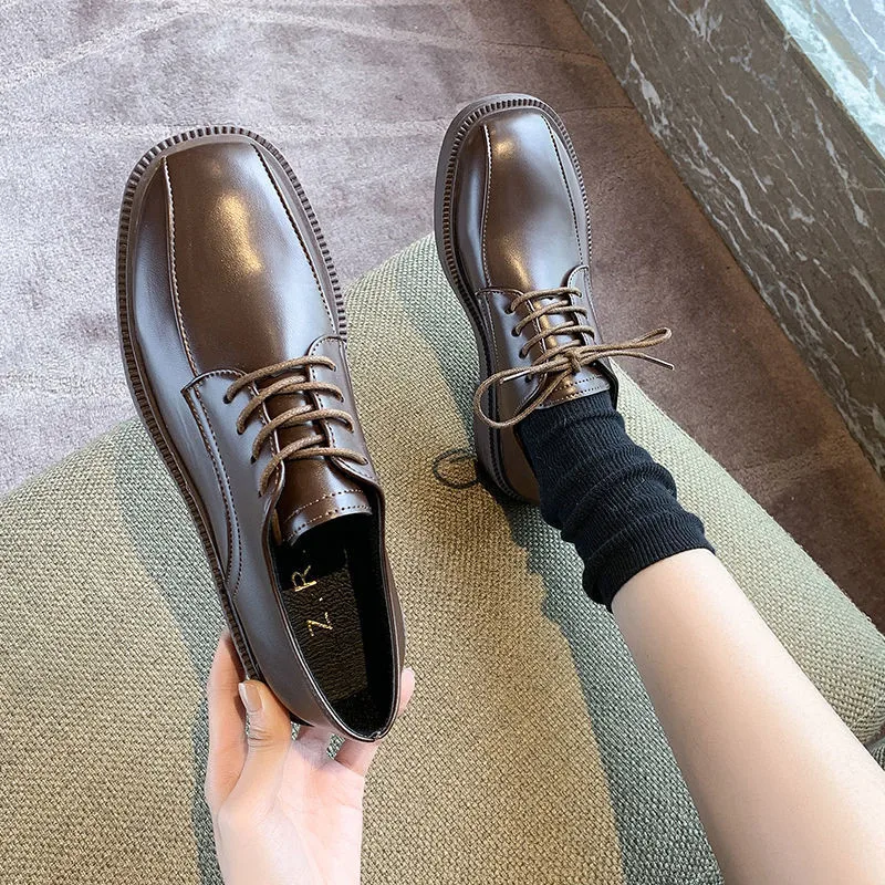 

Туфли-оксфорды JK женские в британском стиле, модные повседневные кожаные лоферы на плоской платформе, на шнуровке, дизайнерская форма, коричневые черные