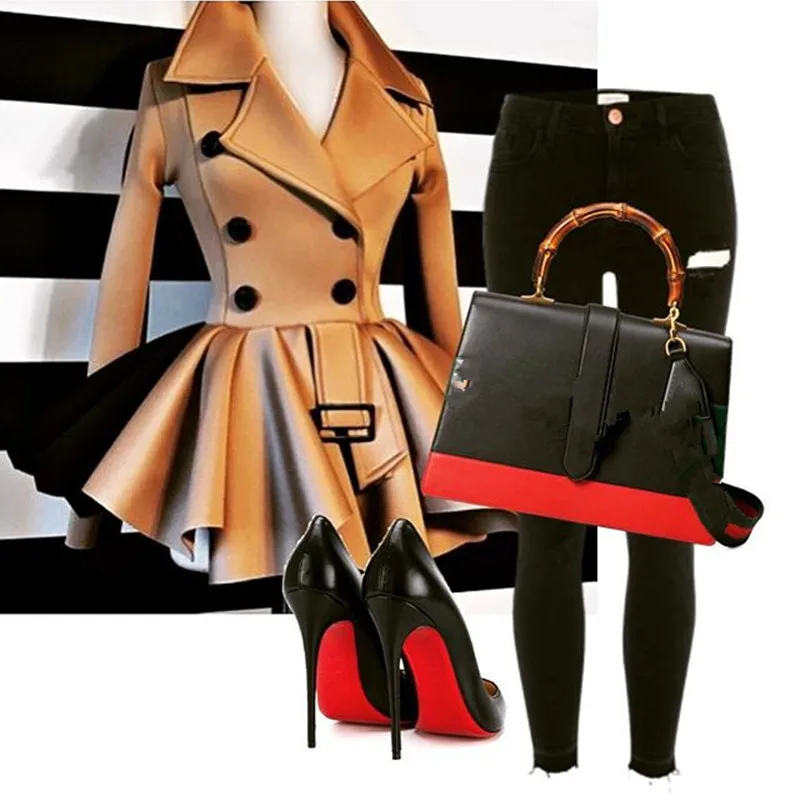 Осенне зимняя женская куртка с длинным рукавом и оборками двубортные куртки