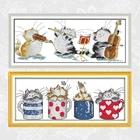 Набор для вышивки крестом с изображением кошки в чашках, 11CT, 14CT