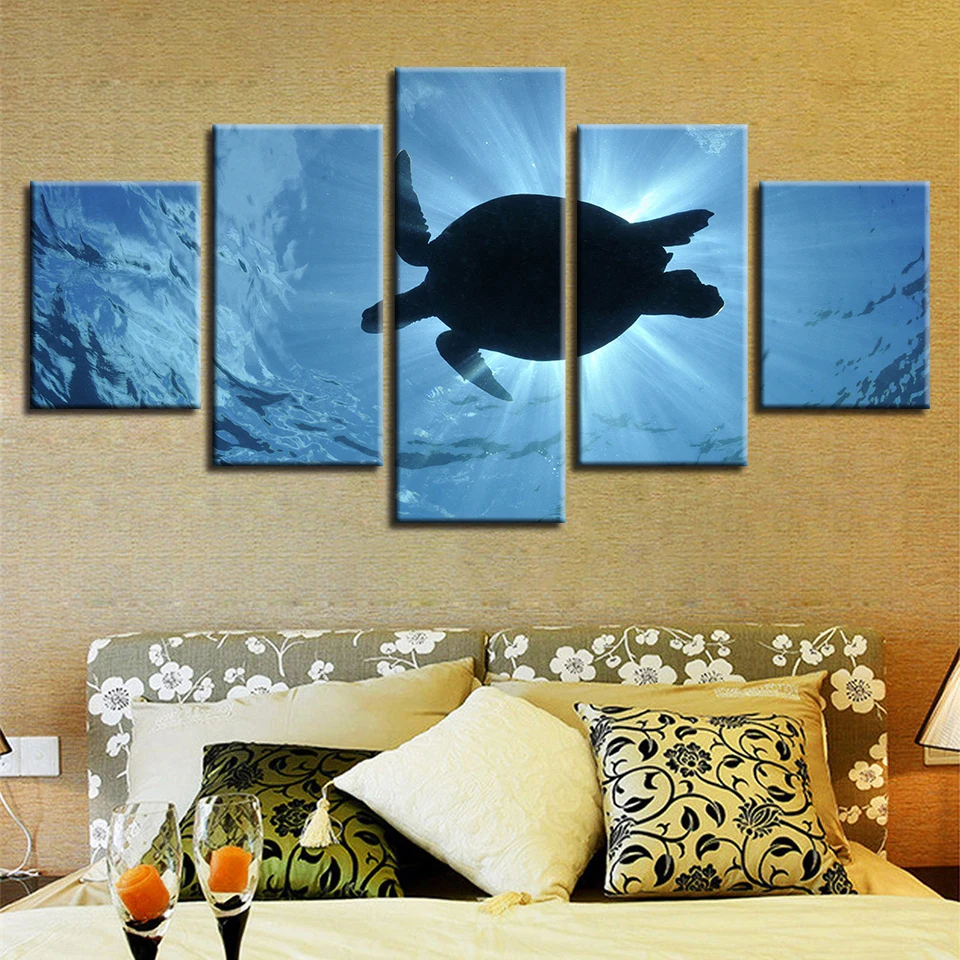 Подводный животных HD декор с печатью Гостиная каркасная стена 5 штук черепаха