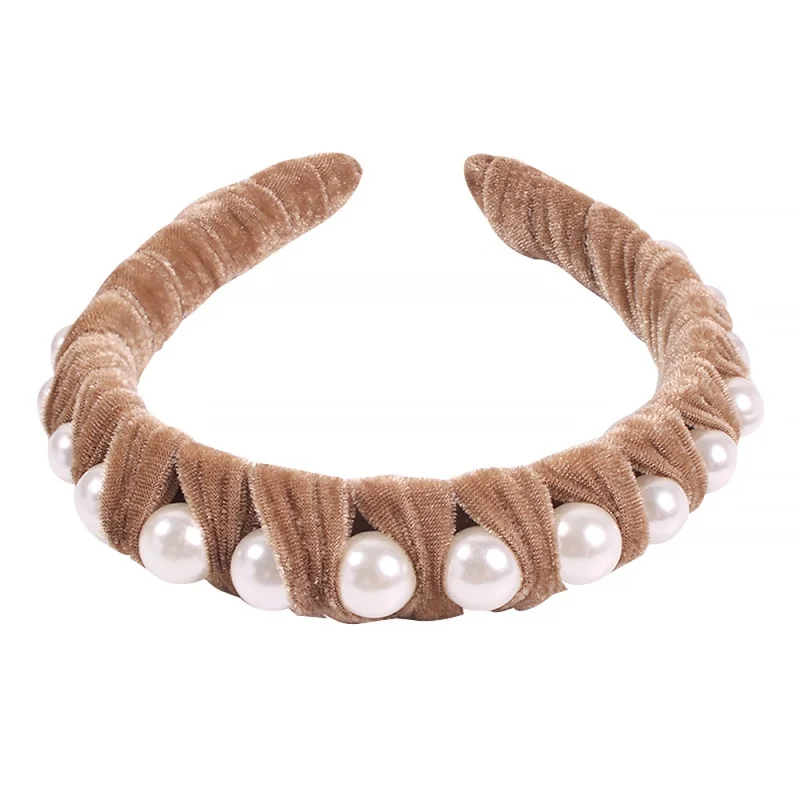 coffee headband Корейская бархатная Жемчужная Повязка на голову для женщин с узлом ободок для волос повязки для волос Головные уборы Новая мода головной убор аксессуары для волос подарки - Окраска металла: coffee headband